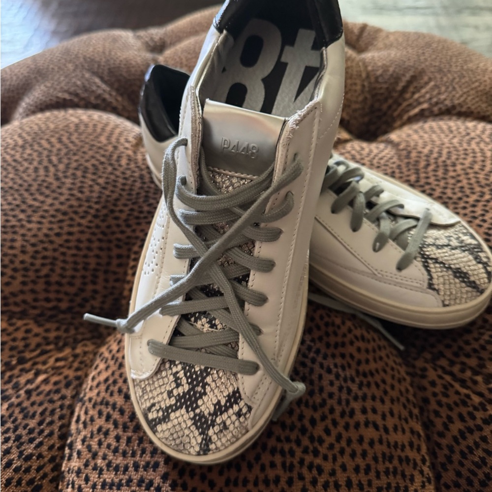 P448 Women's White and Snake Print Sneakers